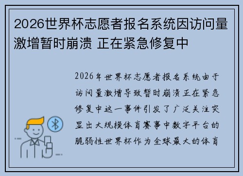 2026世界杯志愿者报名系统因访问量激增暂时崩溃 正在紧急修复中
